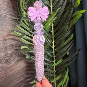 💜🎀 Purple Bow Bling Custom Beaded Pen with Fancy Double-Sided Purple Bow 🎀💜